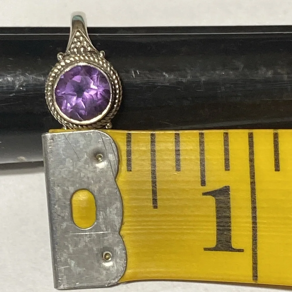 925 silver facated round amethyst stone ring size 8 1/2.